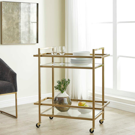 Modern European furniture - Brass Framed Glass Bar Cart - www.oroa.com