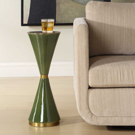 Green Ceramic Hourglass Drink Table by Uttermost Ronde, alternate view 2