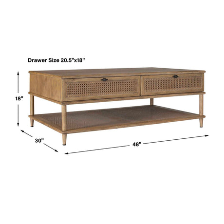 2-Drawer Rattan Cane Coffee Table by Uttermost Coast, alternate view 10