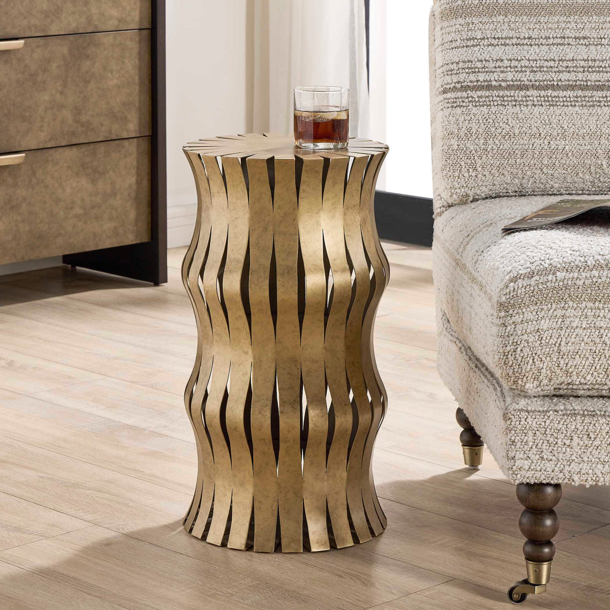 Modern European furniture - Aged Gold Wavy Accent Table - www.oroa.com