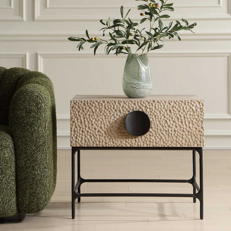 Modern European furniture - Carved Elm 1-Drawer Side Table - www.oroa.com