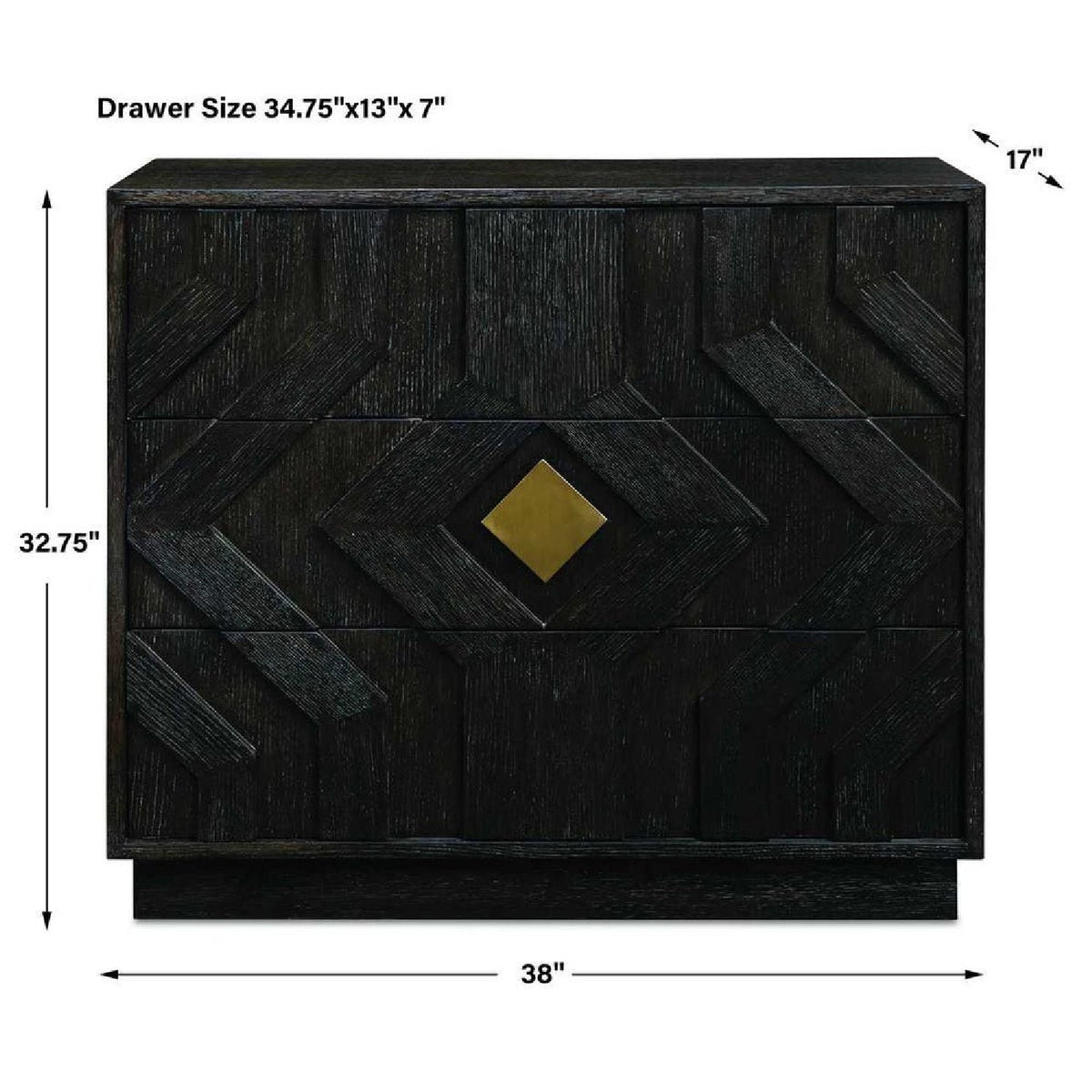 Black Oak Chevron 3-Drawer Chest by Uttermost Faulkner, alternate view 7