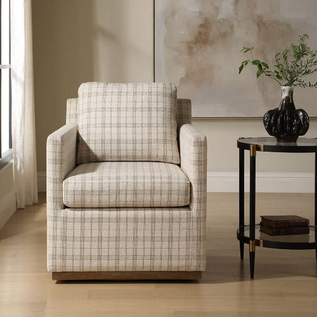 Beige Plaid Linen Swivel Chair by Uttermost Basie, alternate view 2