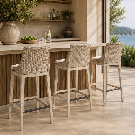 Cream Wicker Outdoor Bar Stool by Uttermost Paloma, alternate view 2