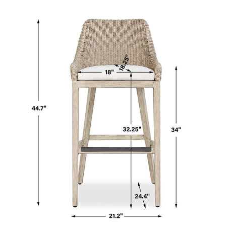 Cream Wicker Outdoor Bar Stool by Uttermost Paloma, alternate view 15