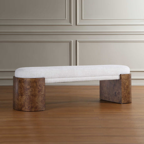 Modern European furniture - Burl Framed White Fabric Bench - www.oroa.com