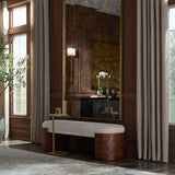 Modern European furniture - Burl Framed White Fabric Bench - www.oroa.com