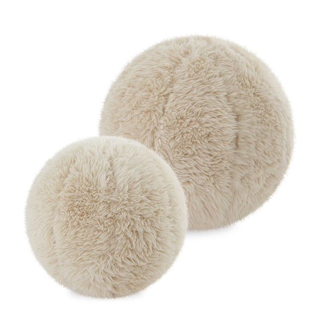 Modern European furniture - Cream Sheepskin-Look Ball Pillows (2) - www.oroa.com