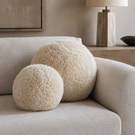 Modern European furniture - Cream Sheepskin-Look Ball Pillows (2) - www.oroa.com