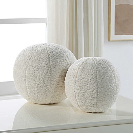 Modern European furniture - White Sheepskin-Look Ball Pillows (2) - www.oroa.com