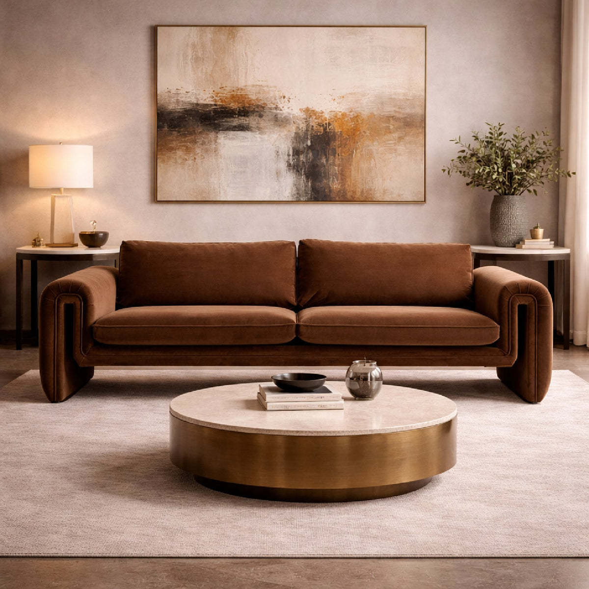 Brown Velvet Sofa | OROA Modern Bentley