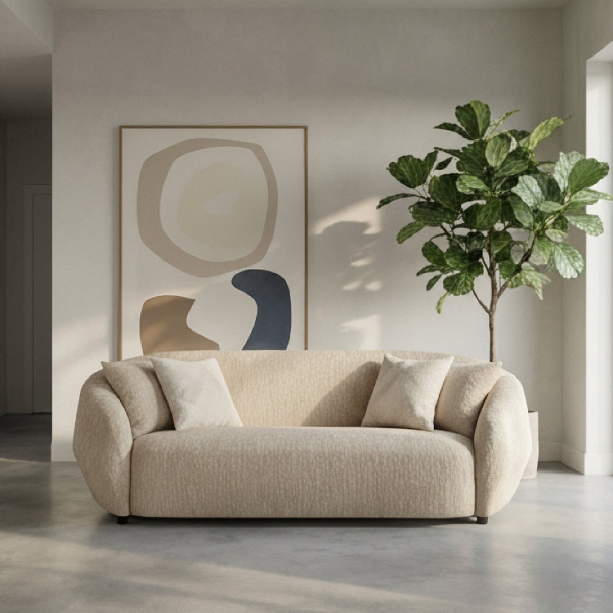 3 Seater Beige Fabric Sofa | OROA Modern Belinda