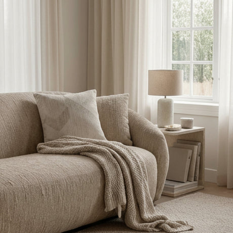3 Seater Beige Fabric Sofa | OROA Modern Belinda
