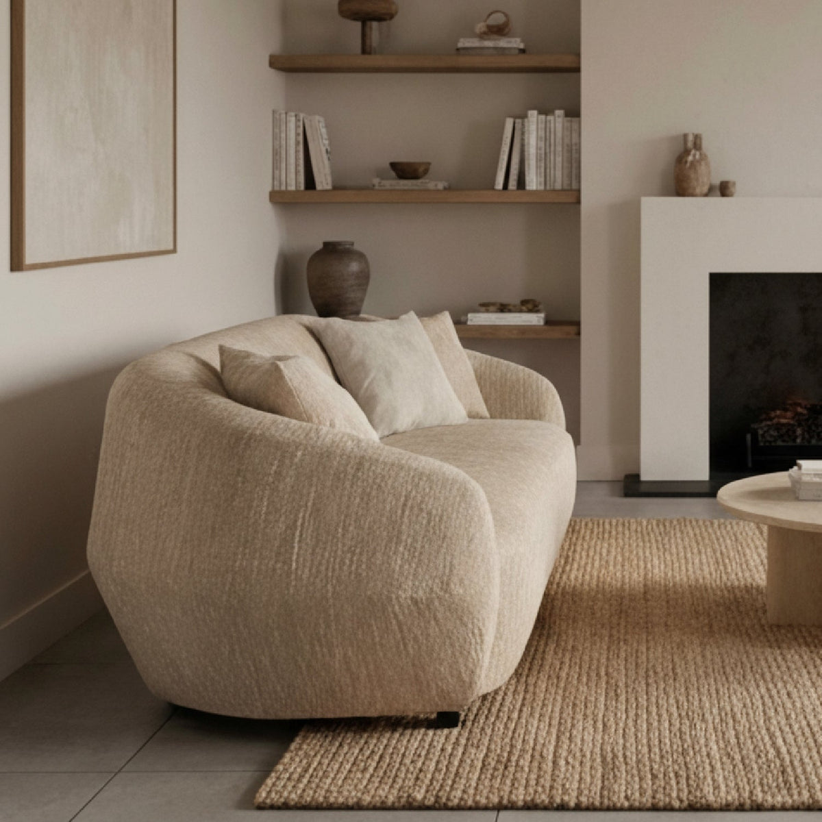 3 Seater Beige Fabric Sofa | OROA Modern Belinda