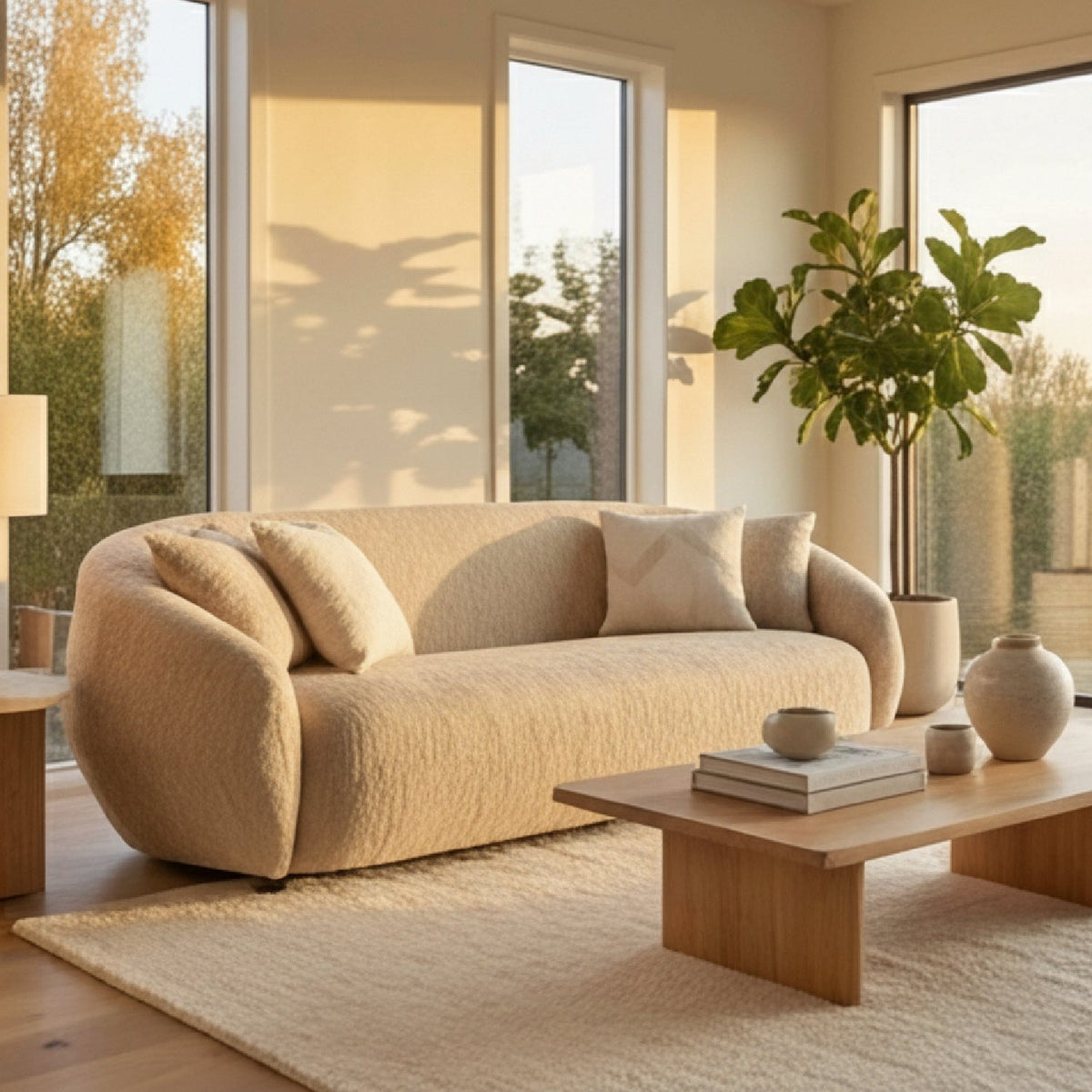3 Seater Beige Fabric Sofa | OROA Modern Belinda