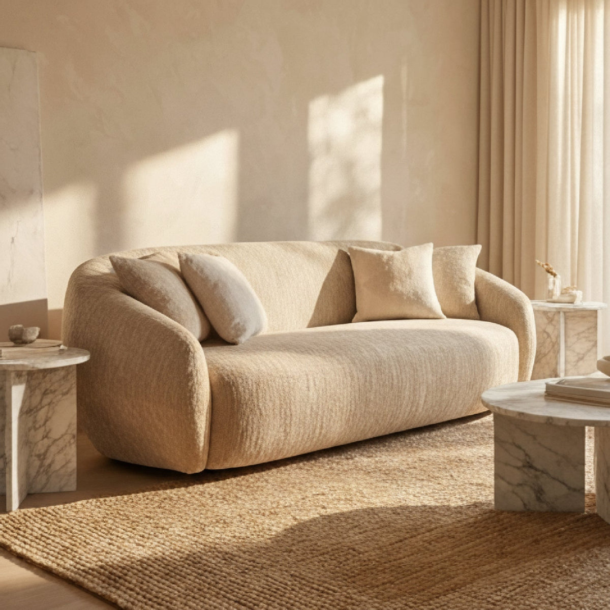 3 Seater Beige Fabric Sofa | OROA Modern Belinda