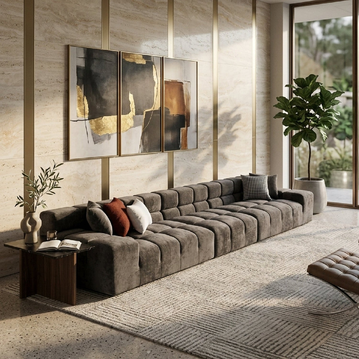 Gray Tufted Sofa | OROA Modern Rhonda