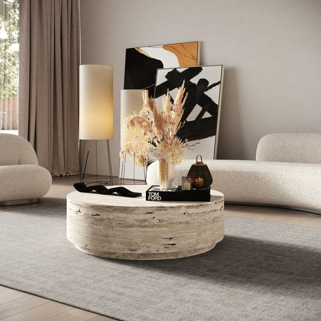 Round Travertine-Inspired Coffee Table | Oroa Modern Roma | Oroa.com