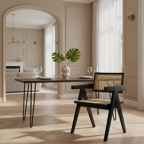 Black Framed Rattan Dining Armchair | OROA Modern Aurora