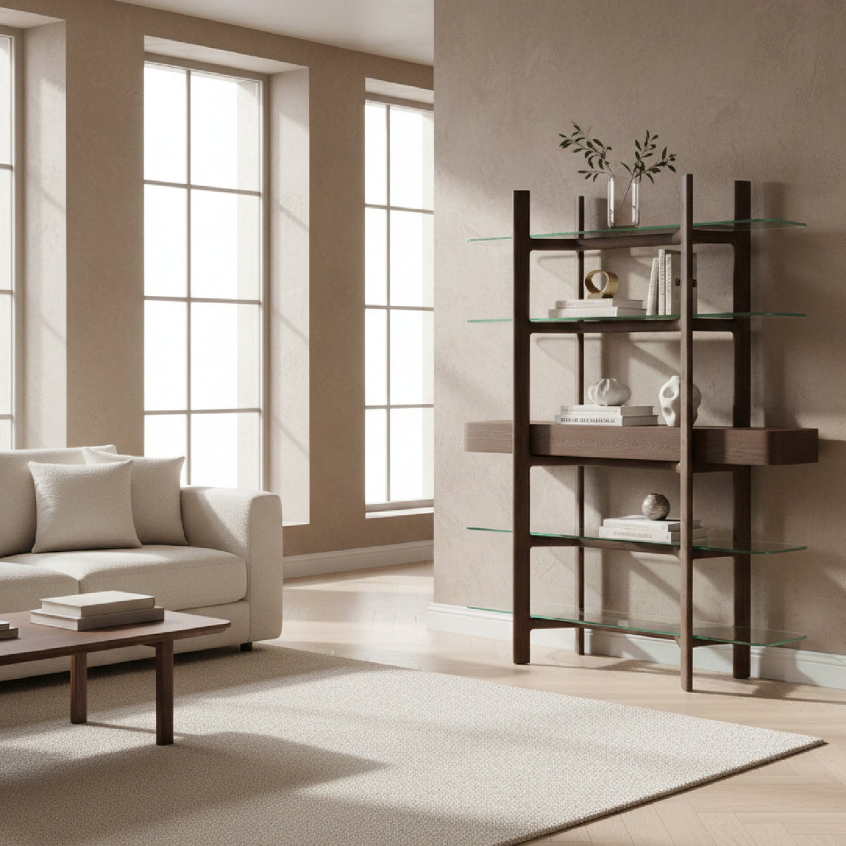 Gray Ash Glass Bookshelf | OROA Modern Rinaldi