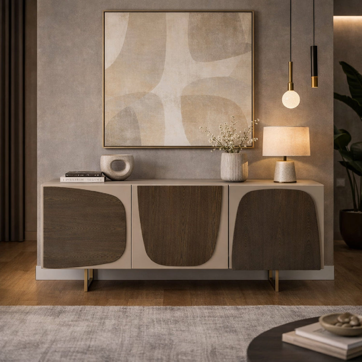 Gray Wooden 3-Door Sideboard | OROA Modern Wynetta