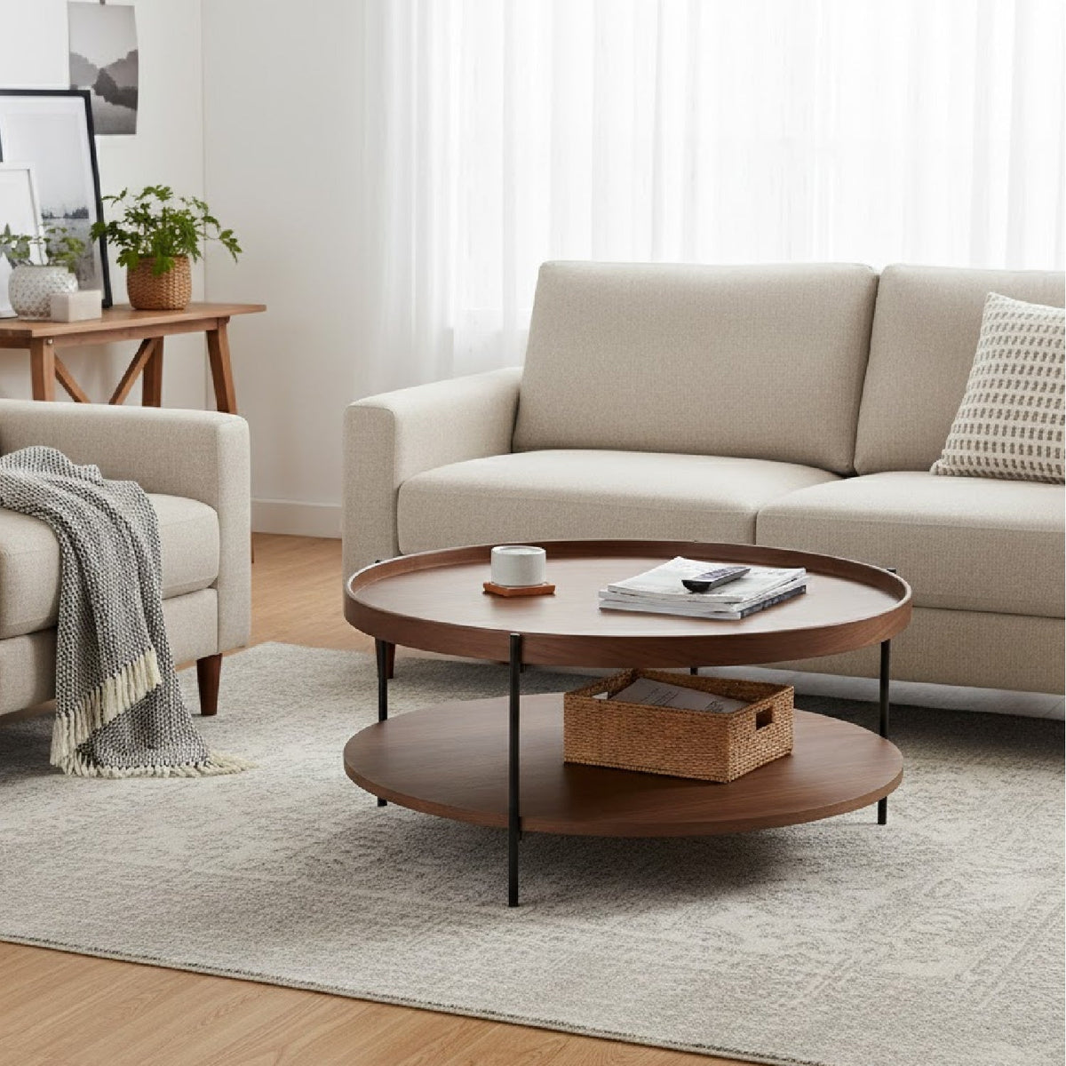 Round Wooden 2-Shelf Coffee Table | OROA Modern Savoy