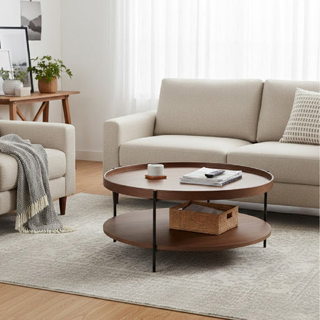 Round Wooden 2-Shelf Coffee Table | OROA Modern Savoy