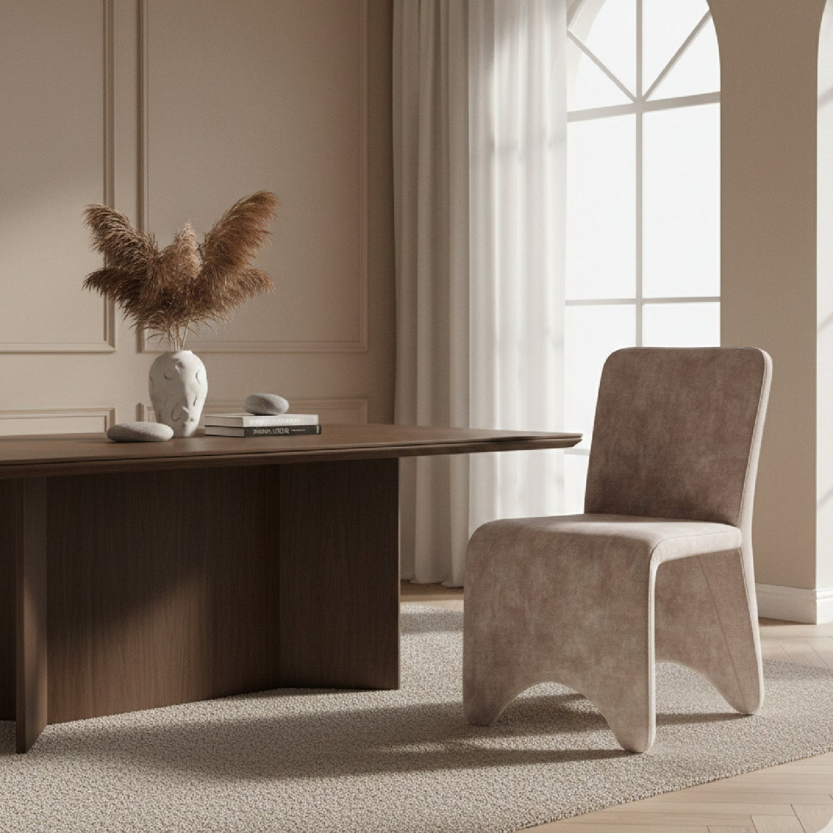 Beige Velvet Dining Chairs (2) | OROA Modern Ditka