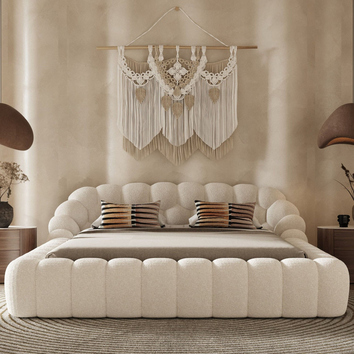 Off-white Hexagonal Tufted Bed | OROA Modern Yolonda | Oroa.com