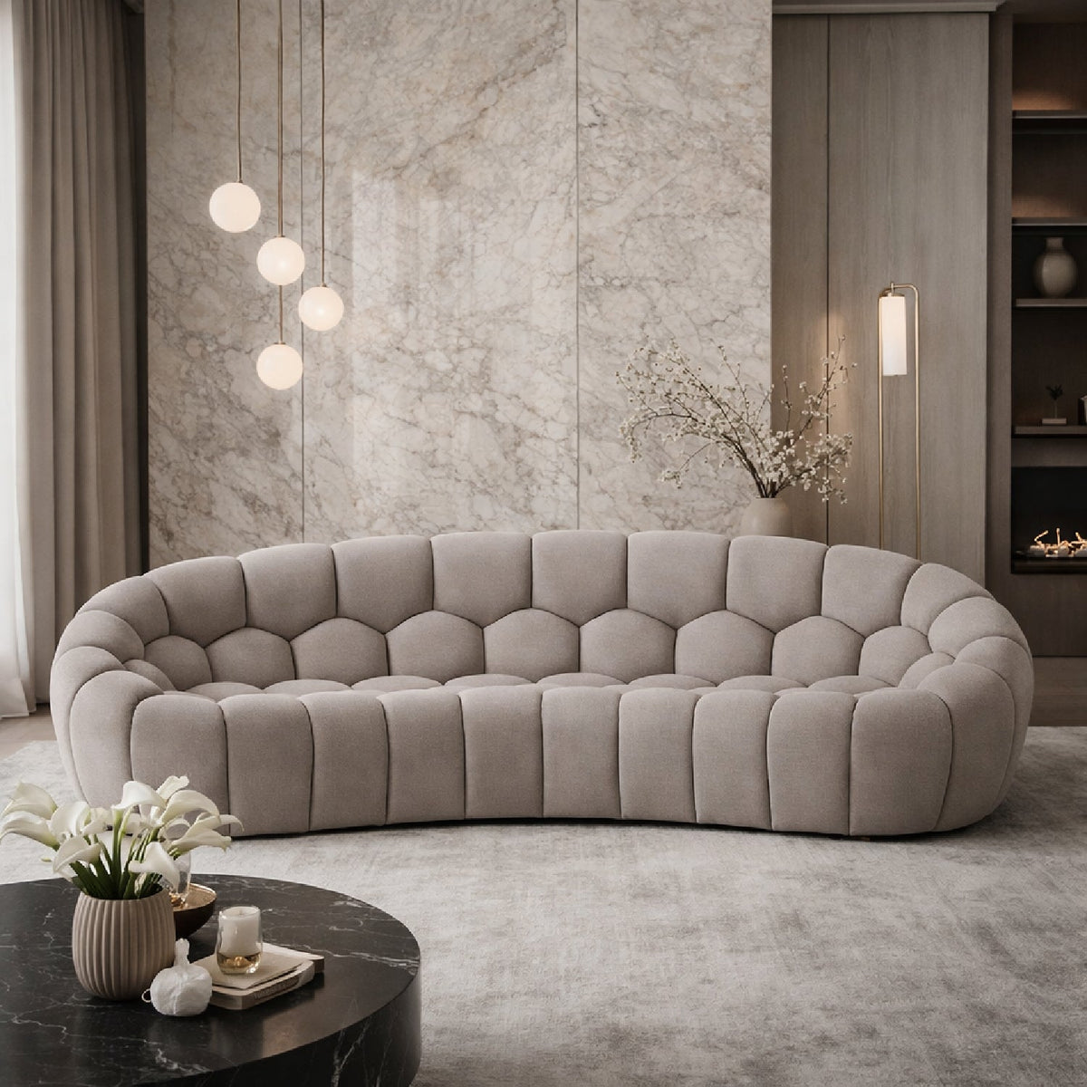 Hexagonal-Tufted Curved Sofa | OROA Modern Yolonda