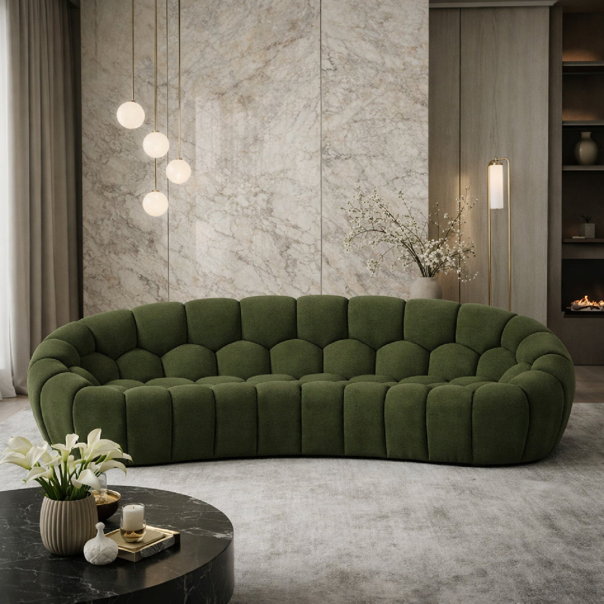 Hexagonal-Tufted Curved Sofa | OROA Modern Yolonda