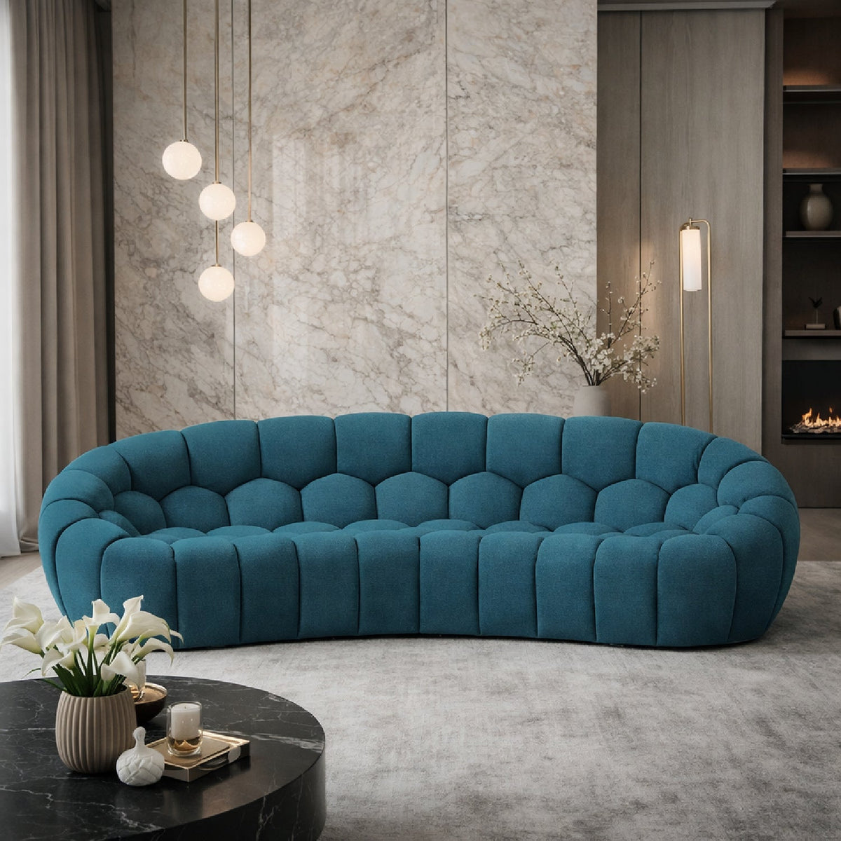 Hexagonal-Tufted Curved Sofa | OROA Modern Yolonda