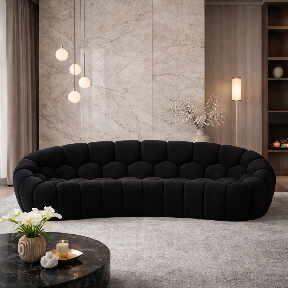 Hexagonal-Tufted Curved Sofa | OROA Modern Yolonda