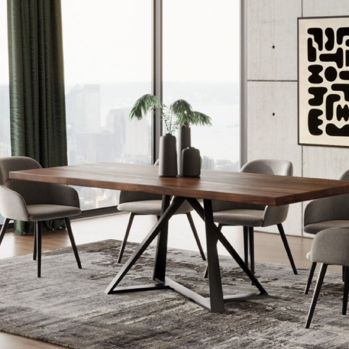 Wooden Top Industrial Dining Table | OROA Modern Keanna