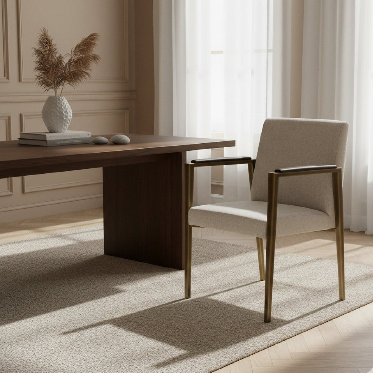 Brass Framed White Dining Chair | OROA Modern Sanders