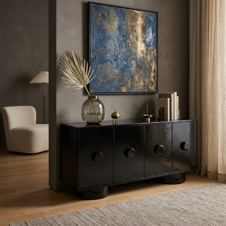 Black Wave Glass 4-Door Sideboard | OROA Modern Calexico