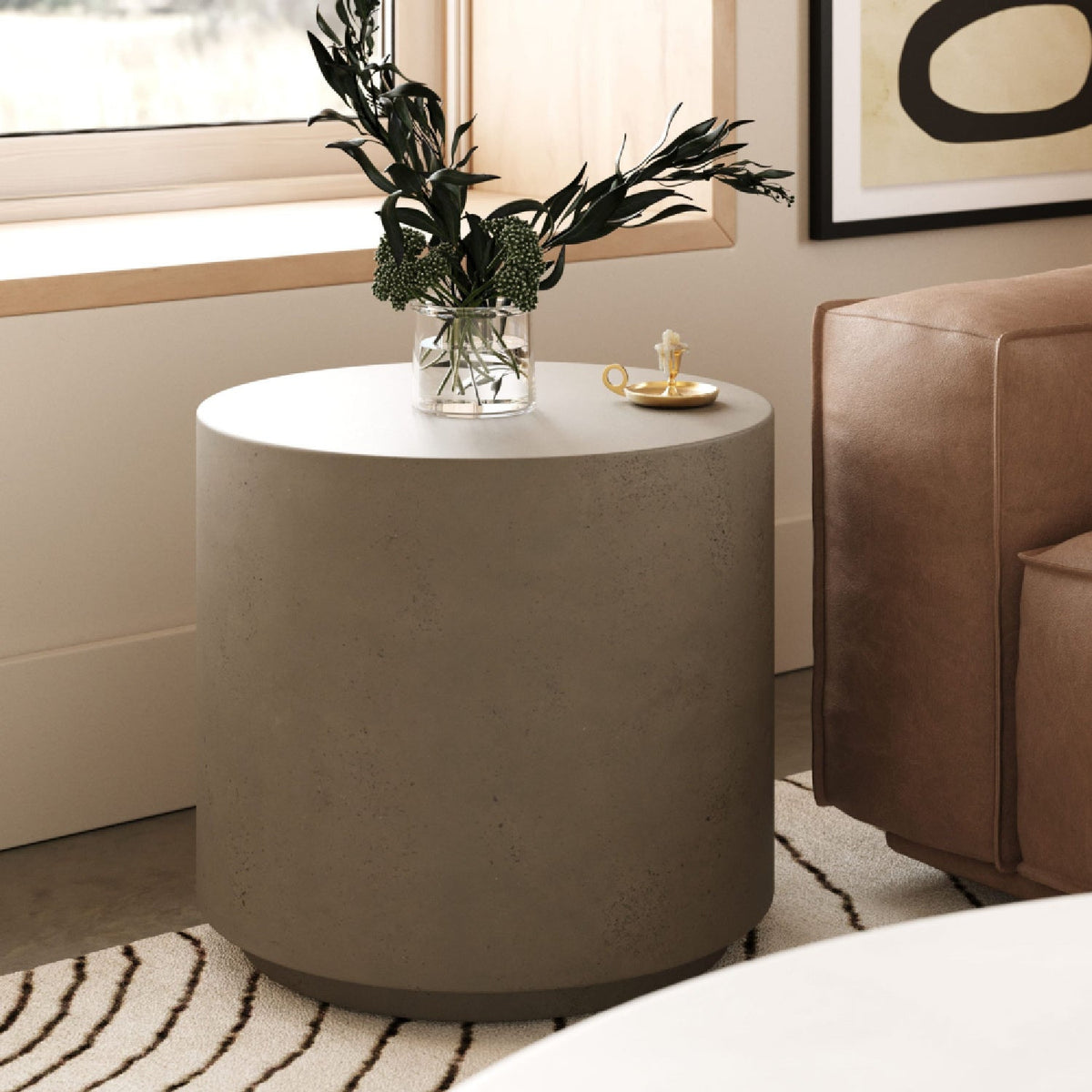 Gray Concrete Cylindrical End Table | OROA Modern Morley