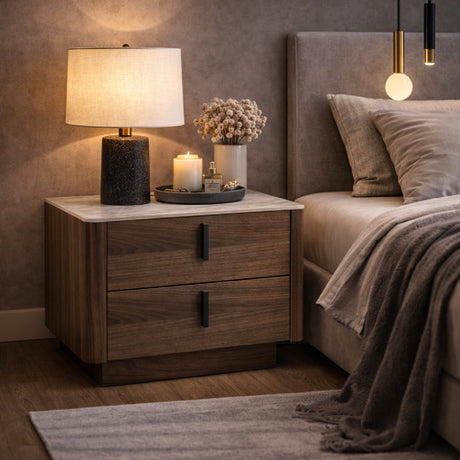 2-Drawer Walnut Nightstand | OROA Modern Chelton