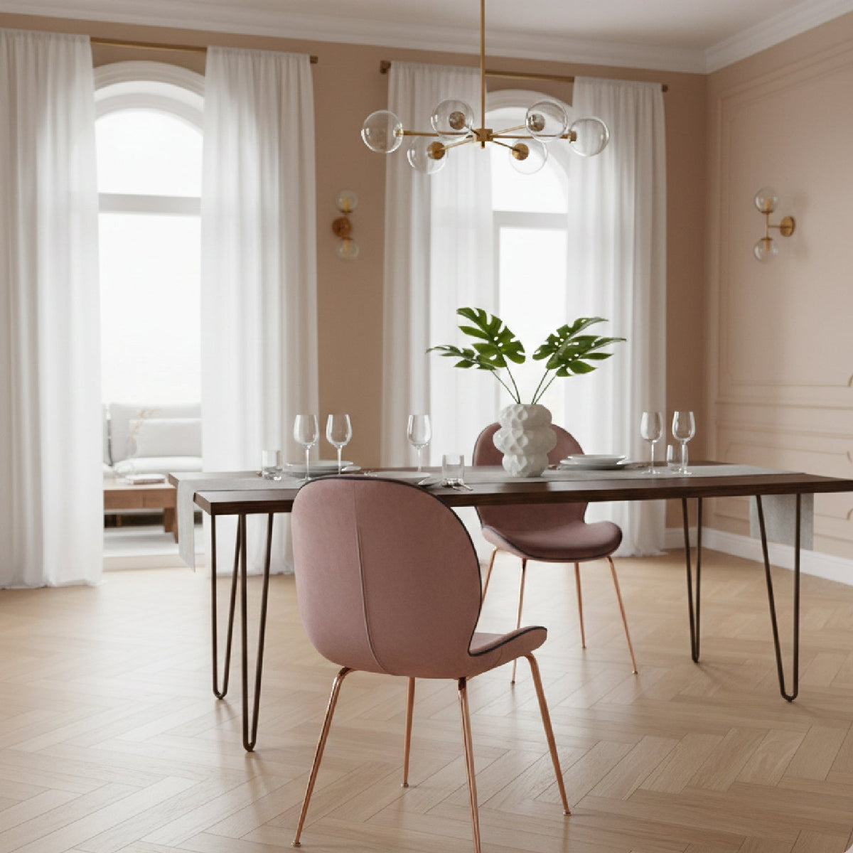 Pink Velvet Dining Chairs (2) | OROA Modern Wendy