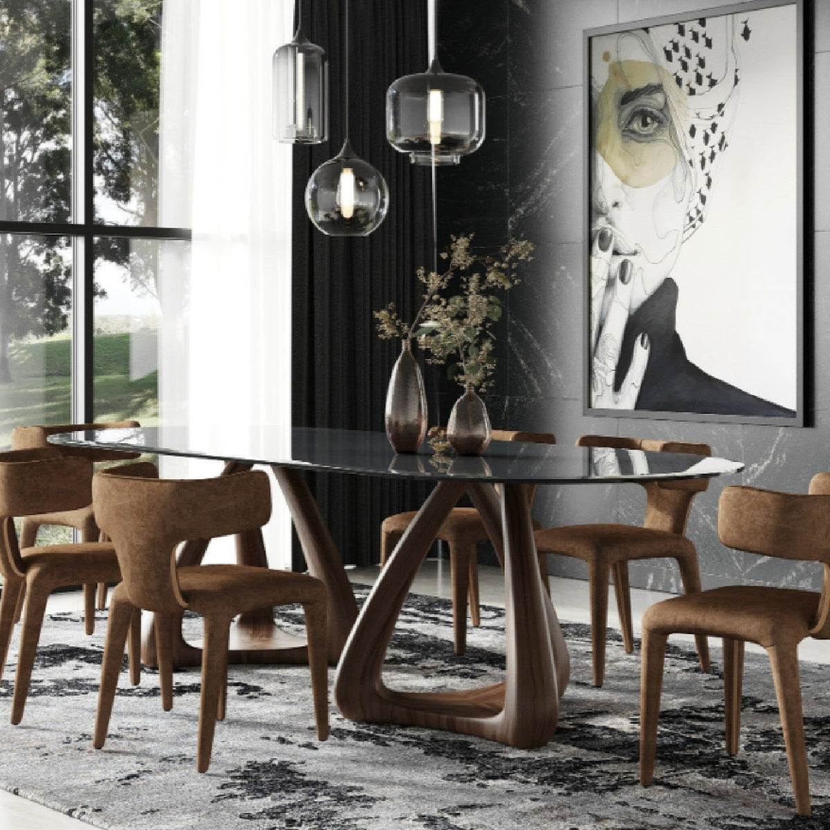 Oval Gray Glass Dining Table | OROA Modern Christy