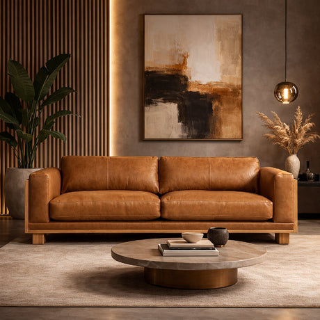 Tan Leather Wicker Sofa | OROA Modern Danson