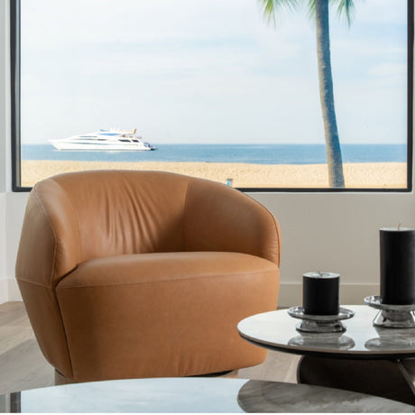 Tan Leather Swivel Accent Chair | OROA Modern Agatha