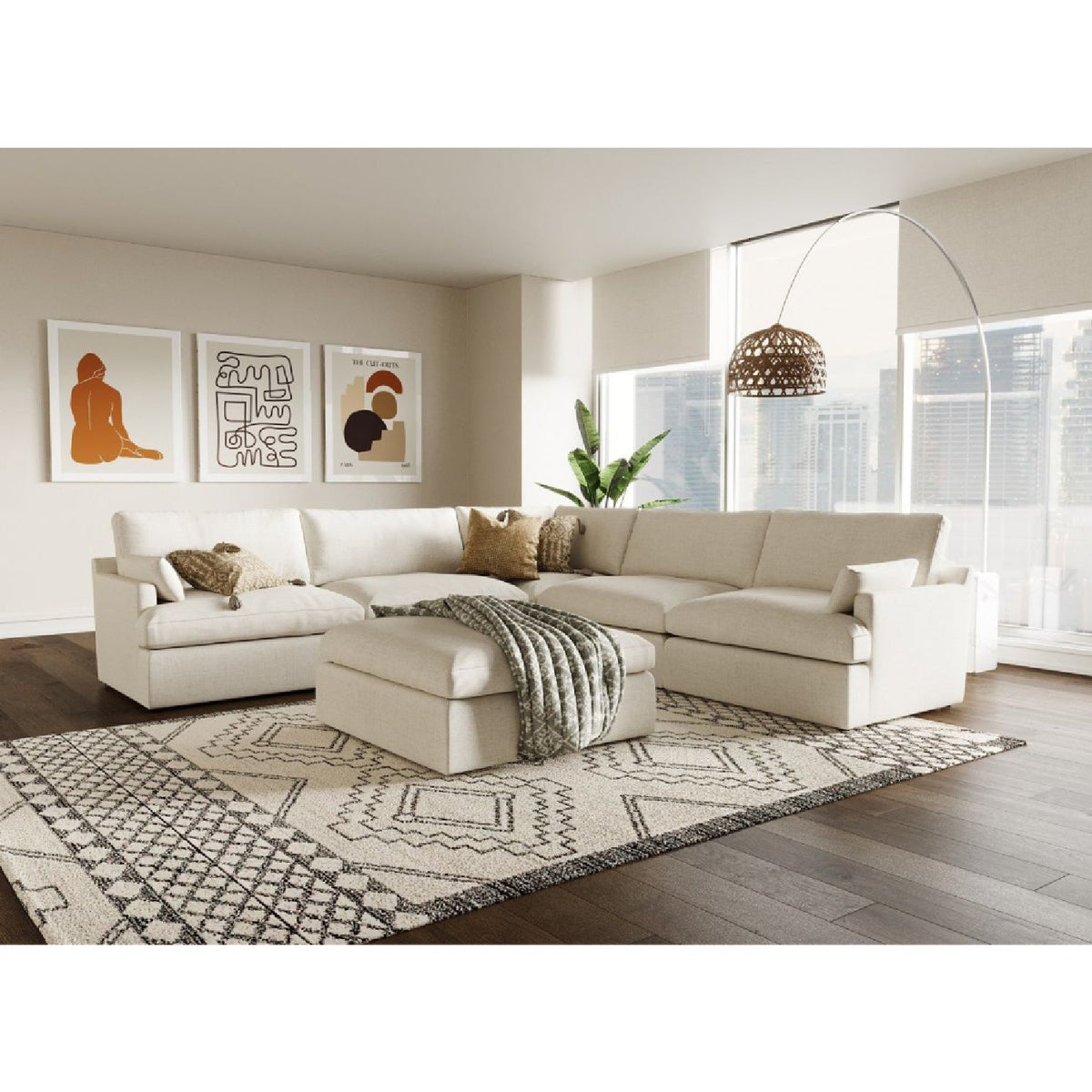 Beige Linen Sectional Sofa | OROA Modern Danica