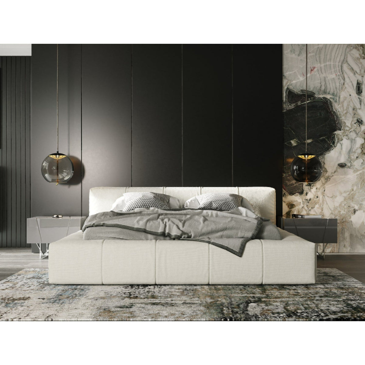 Channel-Tufted Cream Bed | OROA Modern Lamont
