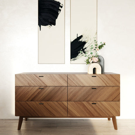 6-Drawer Walnut Veneer Dresser | OROA Modern Kamela