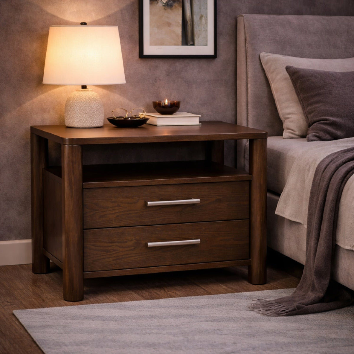 Solid Wood 2-Drawer Nightstand | OROA Modern Carolina