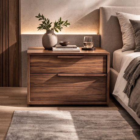 2-Drawer Walnut Veneer Nightstand | OROA Modern Amberlie