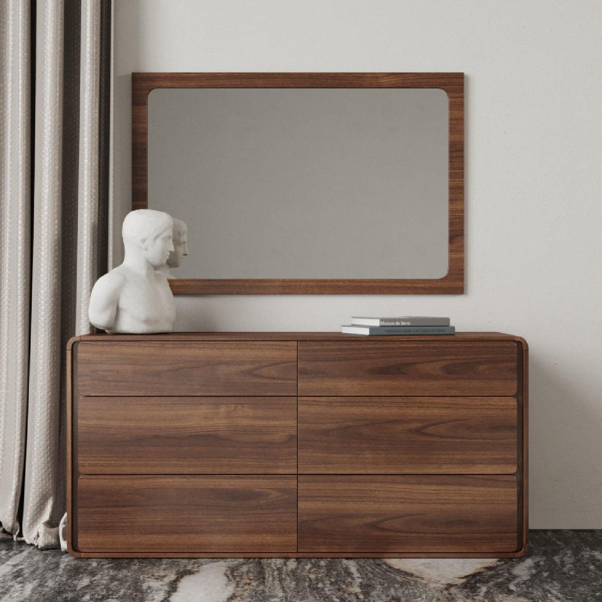 Solid Rubberwood 6-Drawer Dresser | OROA Modern Dustin