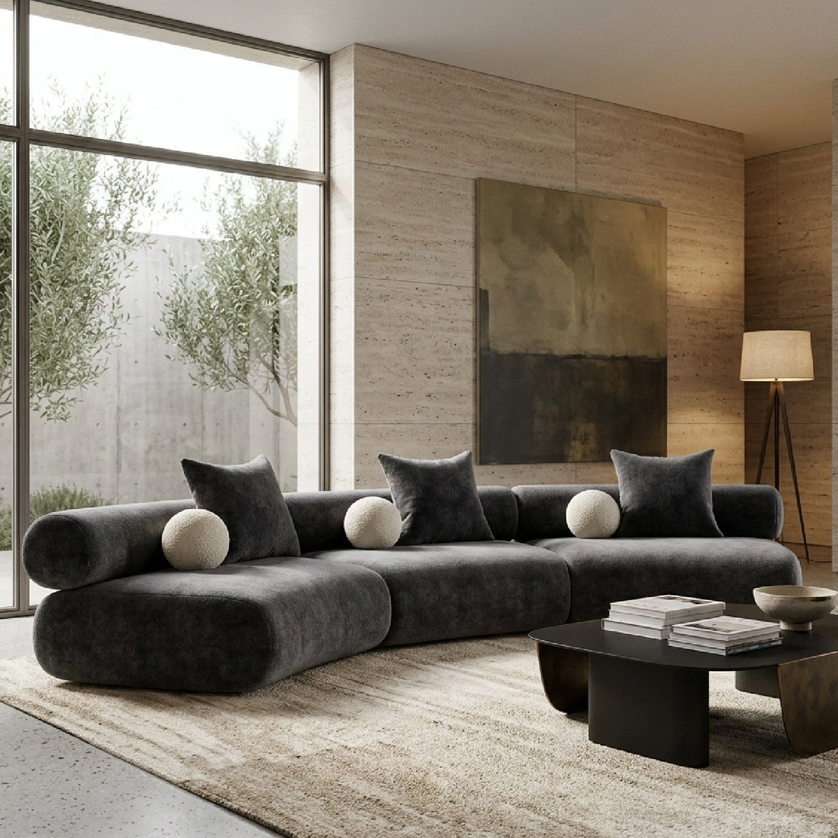 Gray Fabric Curved Sectional Sofa | OROA Modern Simpson
