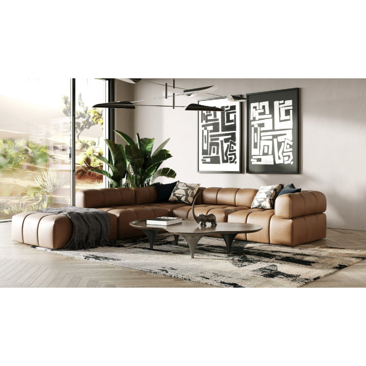 Brown Leather Armless Seat | OROA Modern Everest